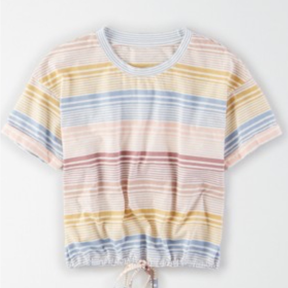 AE Cinched Crew Neck T-shirt (large) | Cropped | multi color pastel